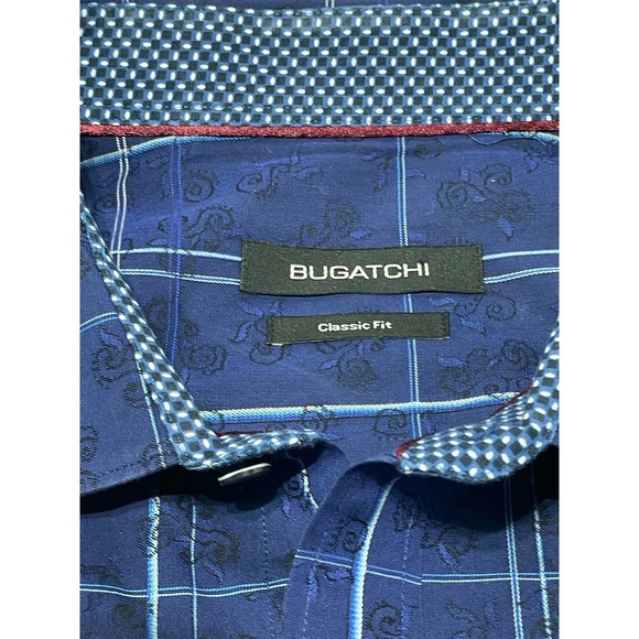 Bugatchi Long Sleeve Dress Shirt Blue Pattern EUC - Picture 2 of 6